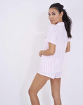 Load image into Gallery viewer, Back of Pale Pink Stripe Two Piece Short and Shirt Sleepwear