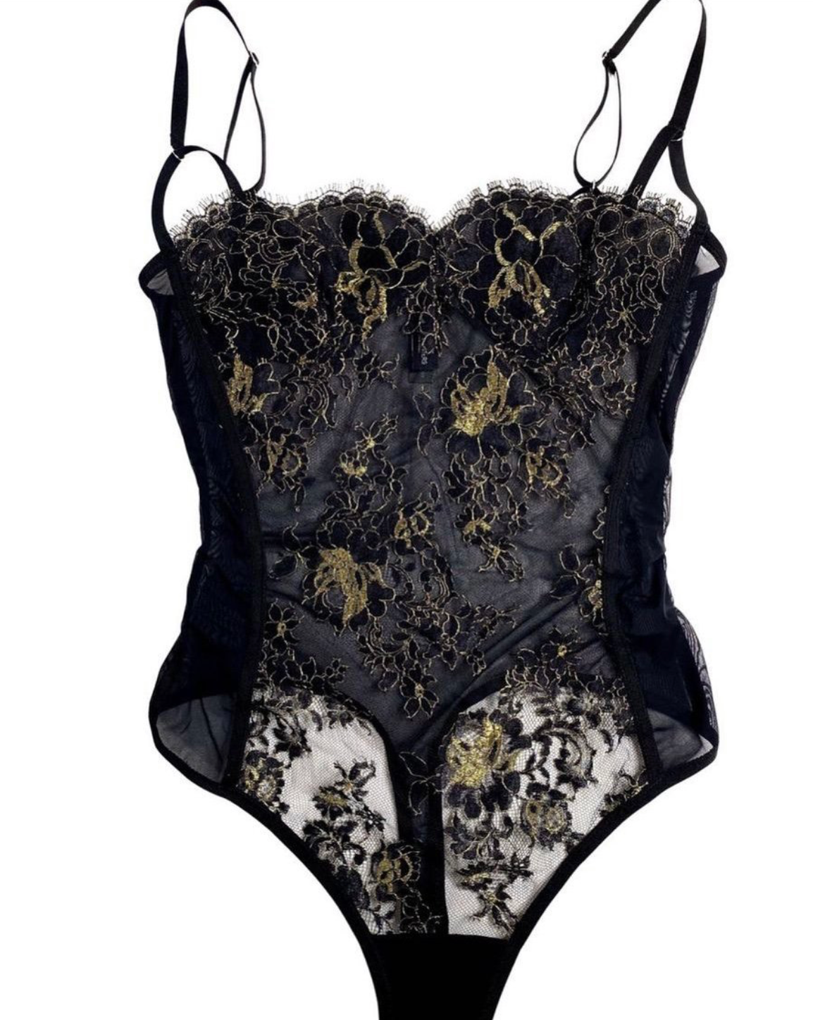 Luxury lingerie gold and black sheer bodysuit