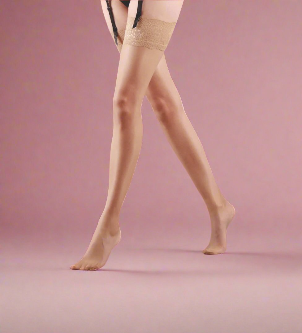 Nude lace thigh high stockings