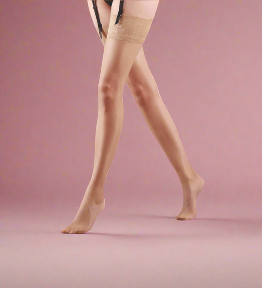 Nude lace thigh high stockings