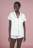 Load image into Gallery viewer, White Satin Sleep Set with Black Trim, pockets and collar