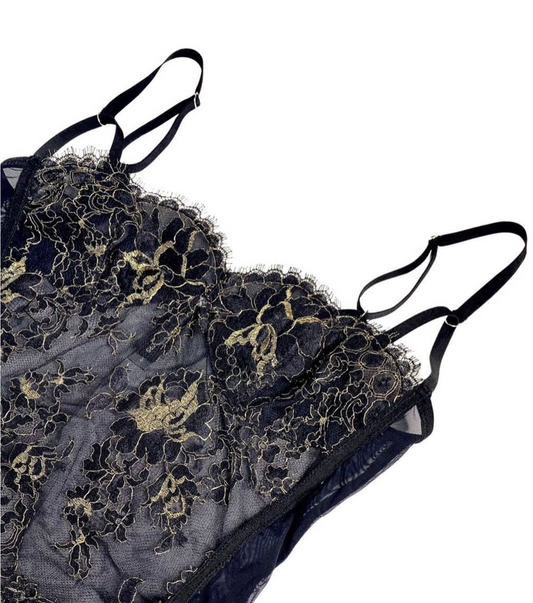 Eyelash Lace Gold Floral Bodysuit Luxury lingerie