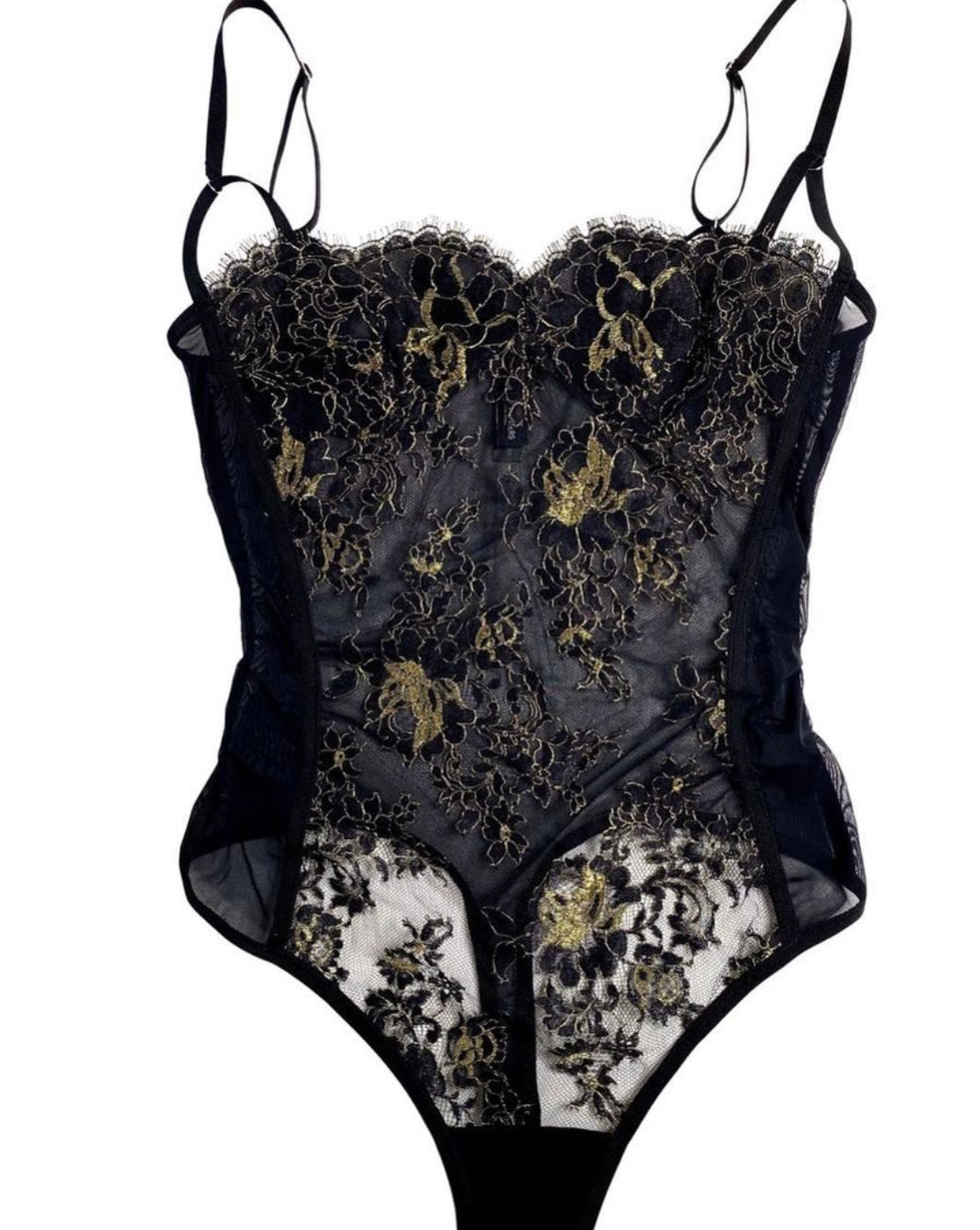 Luxury lingerie gold and black sheer bodysuit 