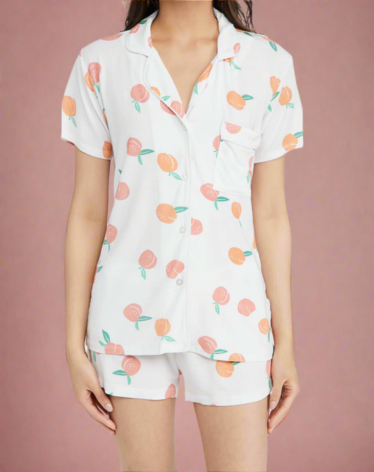 Peaches Soft Two Piece Sleepwear Collared Shirt and Shorts