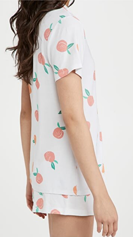 Peaches Soft Two Piece Sleepwear Collared Shirt and Shorts Side View